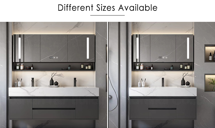 Hotel Washroom Solid Wood Luxury Floating Bathroom Vanity Wall Mounted Plywood Bathroom Mirror Cabinet