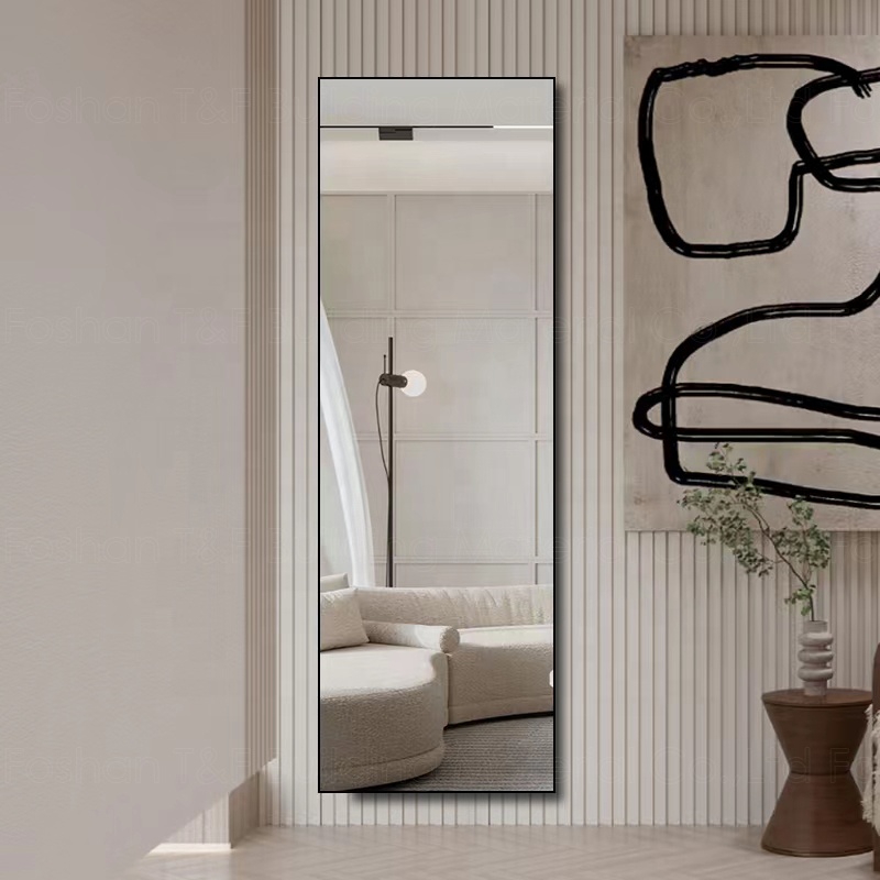 Rectangle Big Black Gold Aluminum Metal Hotel Bedroom LED Full Length Body Wall Framed Dressing Mirrors