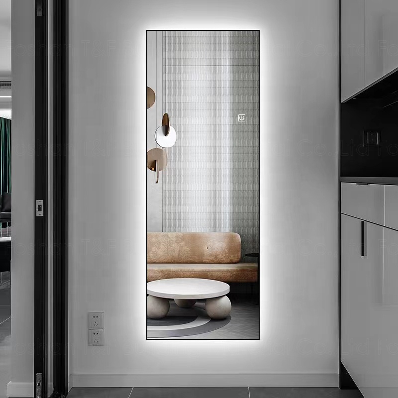 Rectangle Big Black Gold Aluminum Metal Hotel Bedroom LED Full Length Body Wall Framed Dressing Mirrors