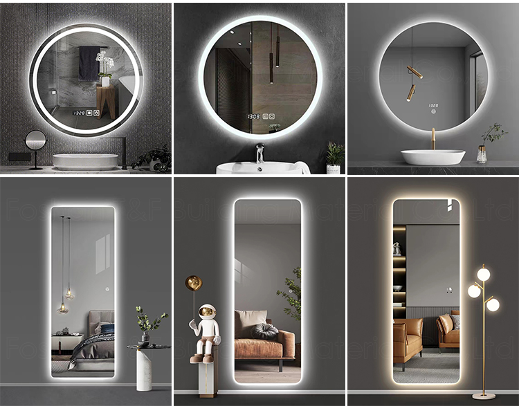 Rectangle Big Black Gold Aluminum Metal Hotel Bedroom LED Full Length Body Wall Framed Dressing Mirrors