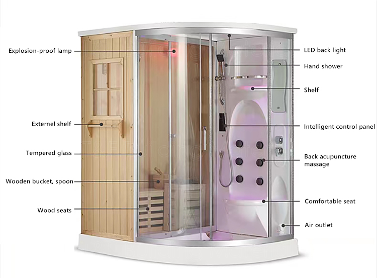 Multifunctional Smart Wooden Spa Massage Shower Cubicle Wet Steam and Dry Sauna Bath Room