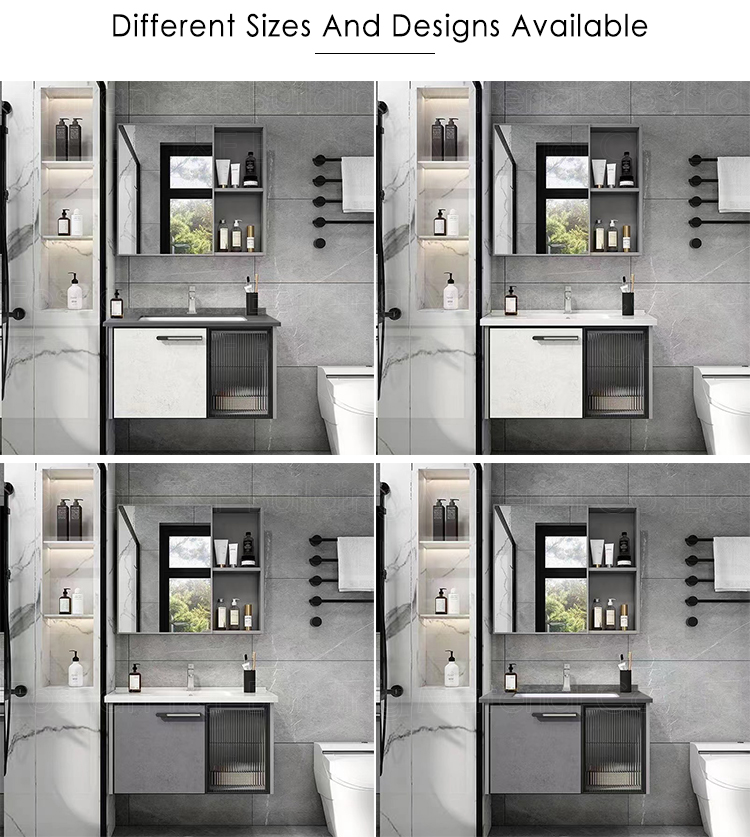 China Wall Hanging Waterproof Wash Basin Glass Door Wood Cabinet Set Bathroom Vanity