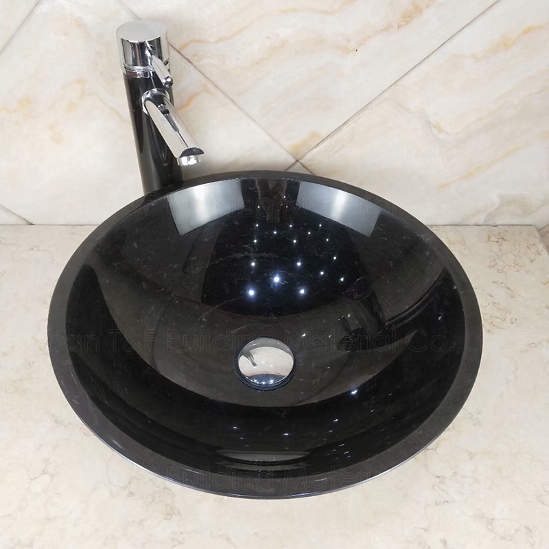 Black Polished Solid Surface Natural Stone Bathroom Sink Marble Stone Wash Basin