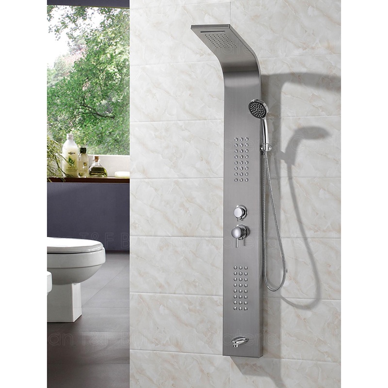 Modern Waterproof Thermostatic Black Waterfall Bathroom Faucet Spa Stainless Steel Shower Panel