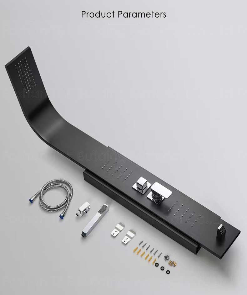 Modern Waterproof Thermostatic Black Waterfall Bathroom Faucet Spa Stainless Steel Shower Panel