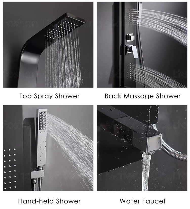 Modern Waterproof Thermostatic Black Waterfall Bathroom Faucet Spa Stainless Steel Shower Panel
