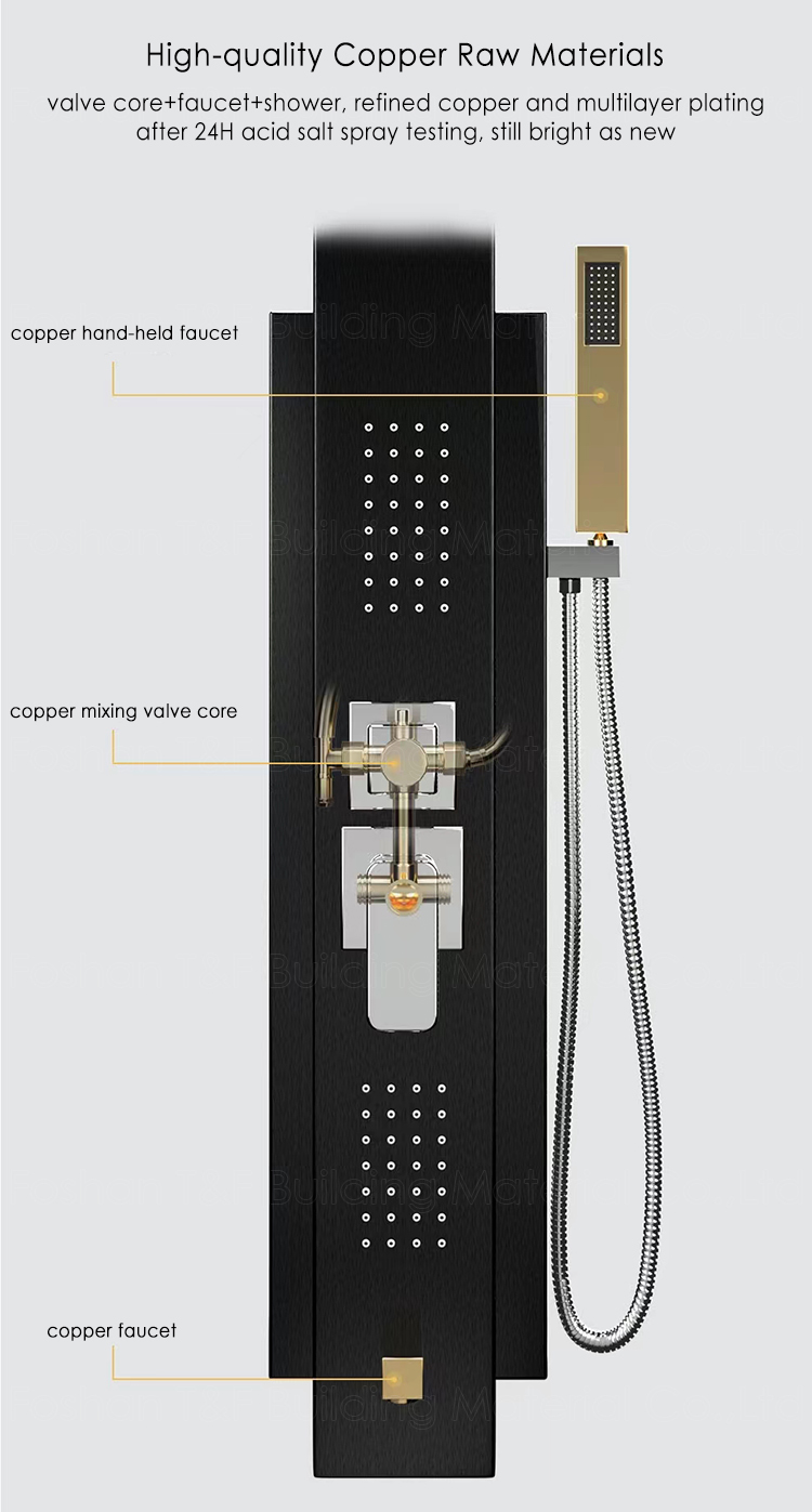 Modern Waterproof Thermostatic Black Waterfall Bathroom Faucet Spa Stainless Steel Shower Panel