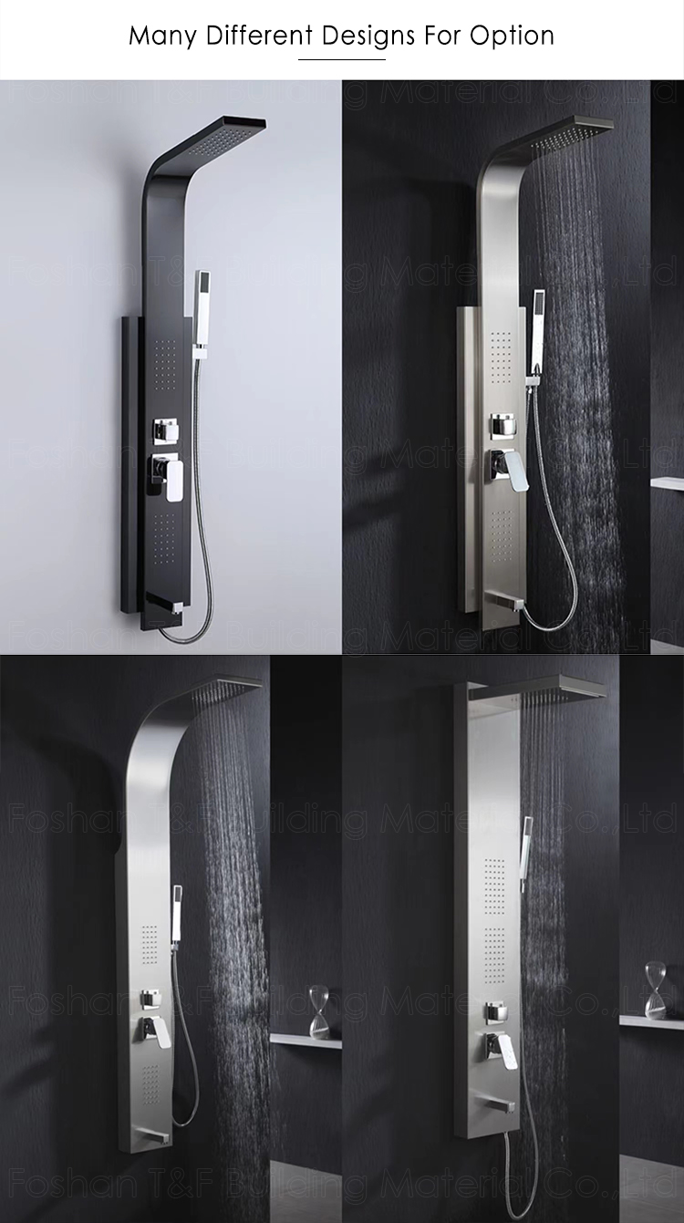 Modern Waterproof Thermostatic Black Waterfall Bathroom Faucet Spa Stainless Steel Shower Panel