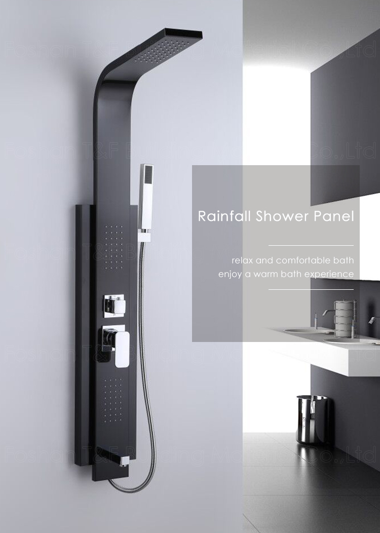 Modern Waterproof Thermostatic Black Waterfall Bathroom Faucet Spa Stainless Steel Shower Panel