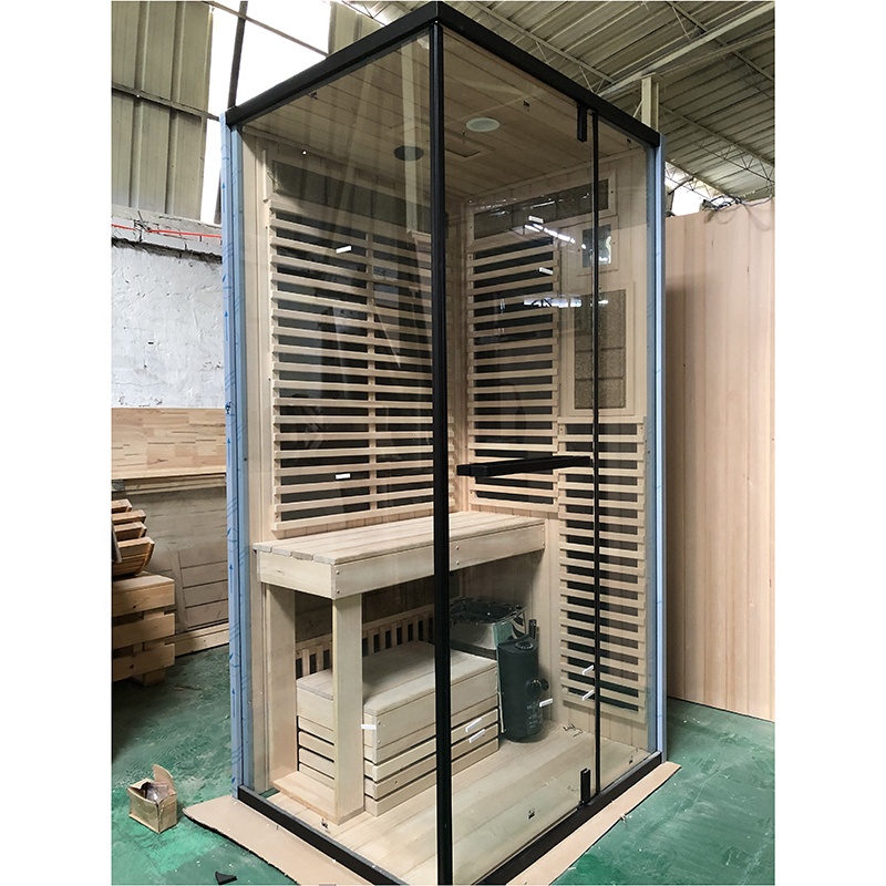 1 Person Solid Wood Far Infrared Indoor Sauna Bath Box Traditional Finish Steam Sauna Room