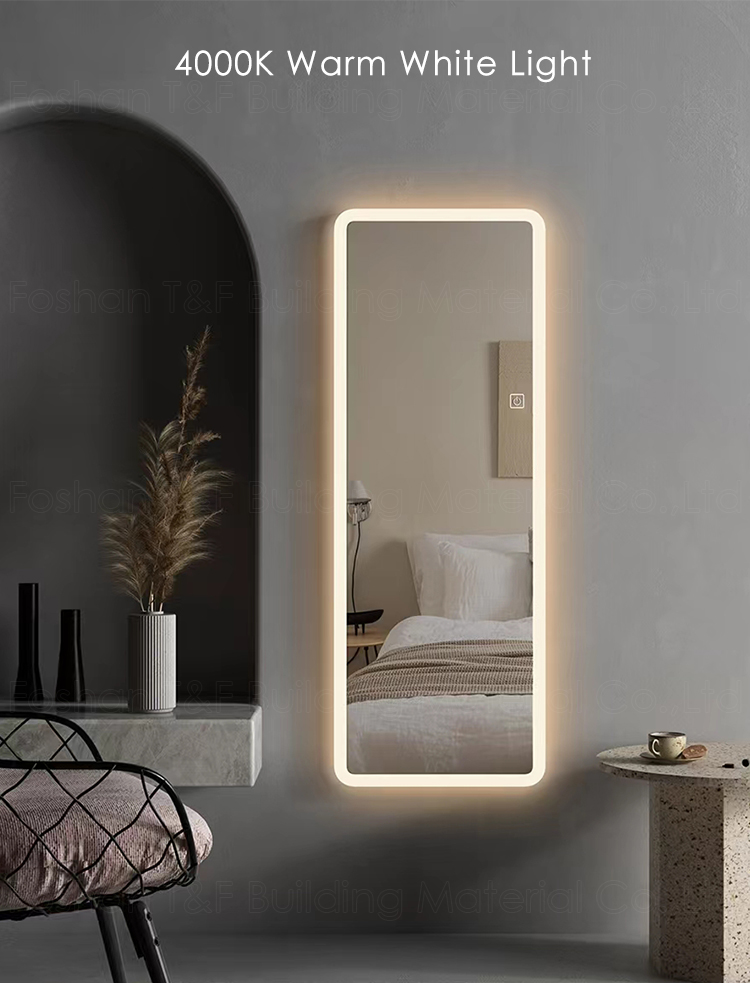 Smart Touch Switch Wall Mouted Full Length Mirror Hotel Bathroom LED Light up Full Body Mirror
