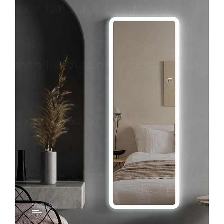 Smart Touch Switch Wall Mouted Full Length Mirror Hotel Bathroom LED Light up Full Body Mirror