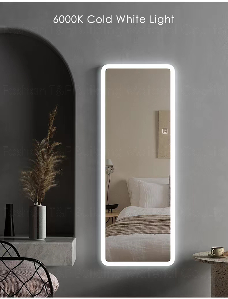 Smart Touch Switch Wall Mouted Full Length Mirror Hotel Bathroom LED Light up Full Body Mirror