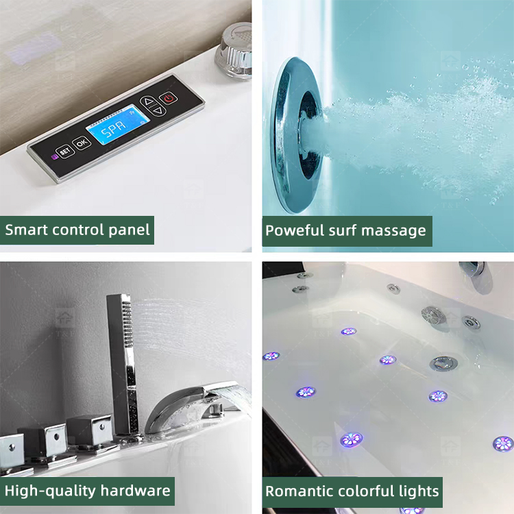 Leakage Protection Hot Tub Bath Led Color Light Jet Whirlpool Waterfall Massage Bathtub