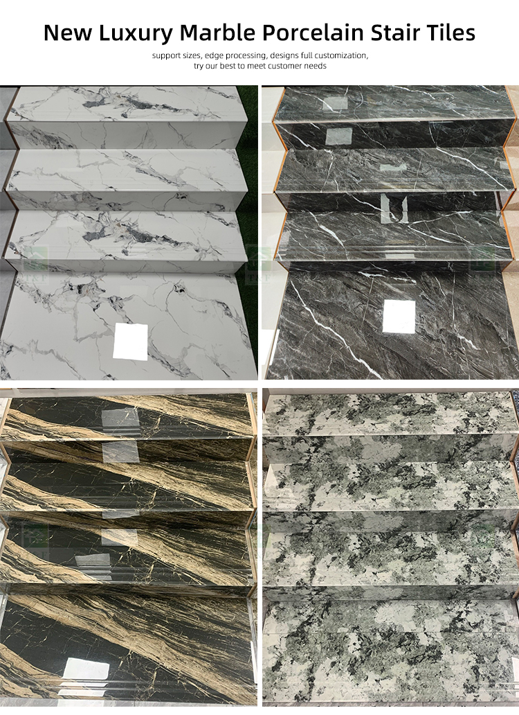 Hot Sale Customized Indoor Staircase Villa Decoration Porcelain Floor Marble Look Stairs Step