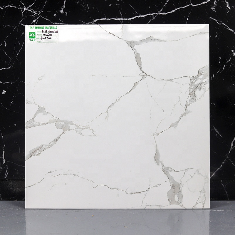 Wholesale 60x60 Polished Glazed Calacatta White Marble Carreaux Maison Floor Tiles for Living Room Porcelain Flooring