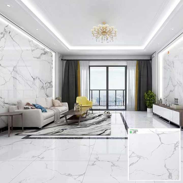 Wholesale 60x60 Polished Glazed Calacatta White Marble Carreaux Maison Floor Tiles for Living Room Porcelain Flooring
