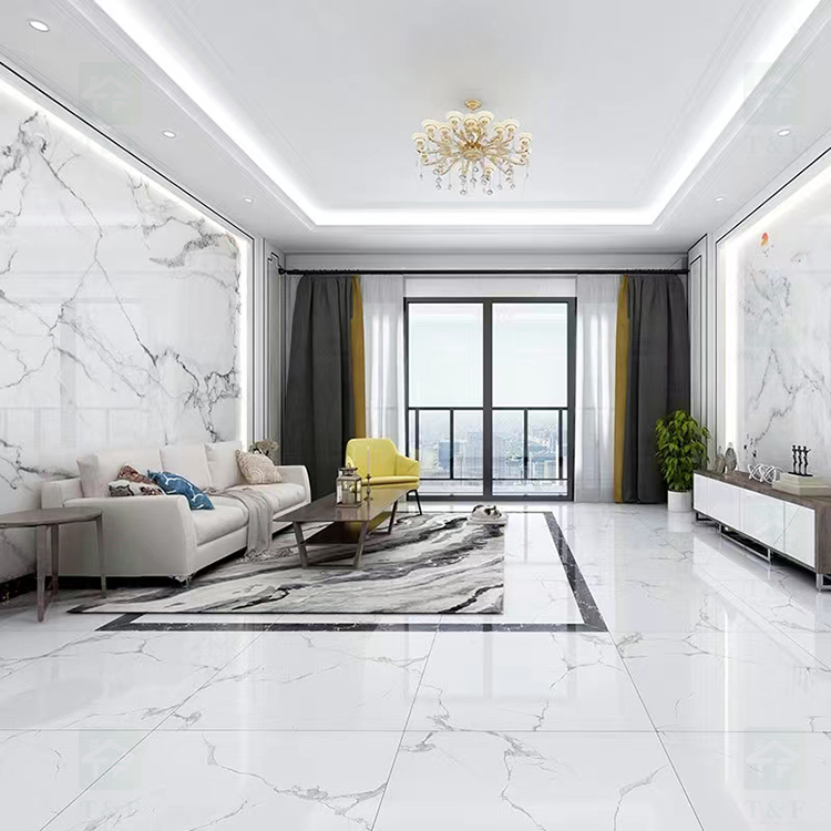 Wholesale 60x60 Polished Glazed Calacatta White Marble Carreaux Maison Floor Tiles for Living Room Porcelain Flooring