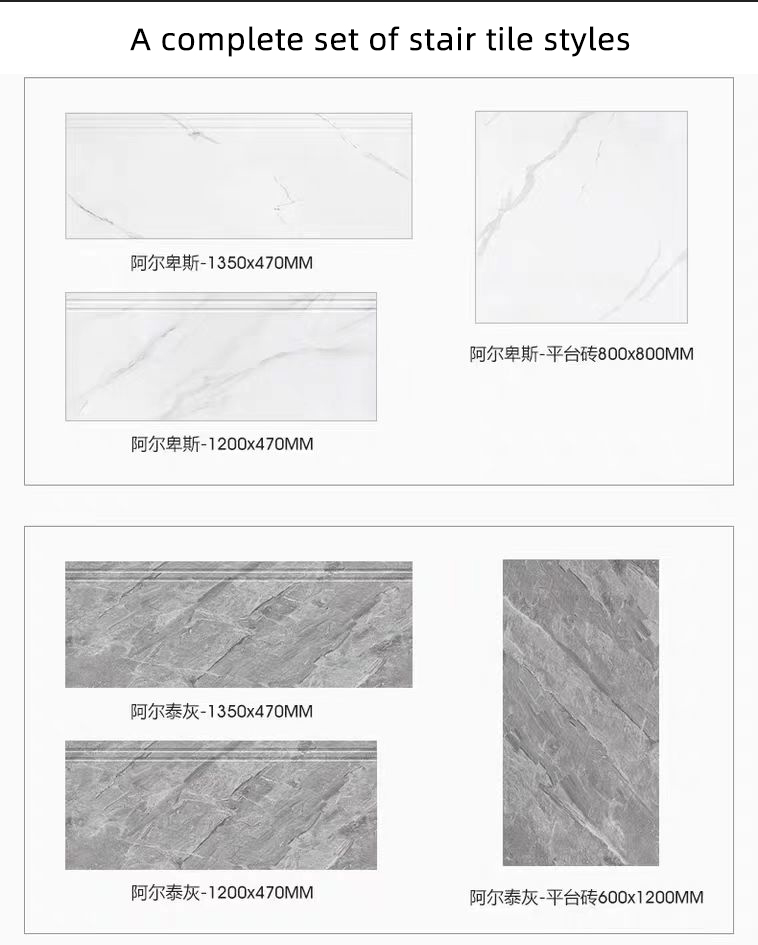 High Glossy Full Body Villa Ceramic Stairs Tiles Grey Marble Look Polished Glazed Ceramic Staircase Step Tiles