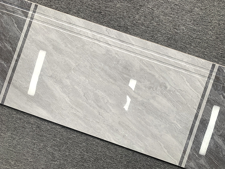 High Glossy Full Body Villa Ceramic Stairs Tiles Grey Marble Look Polished Glazed Ceramic Staircase Step Tiles