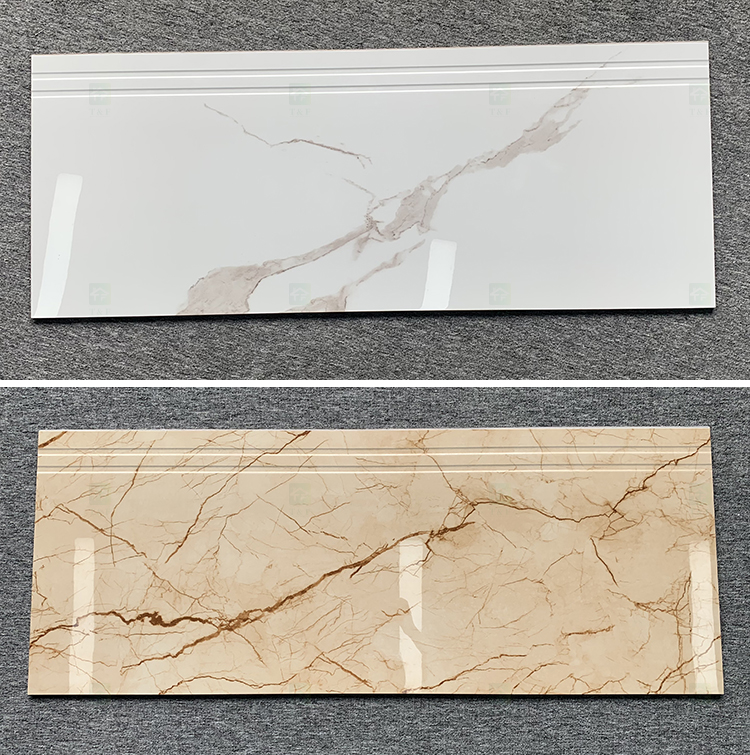 High Glossy Full Body Villa Ceramic Stairs Tiles Grey Marble Look Polished Glazed Ceramic Staircase Step Tiles