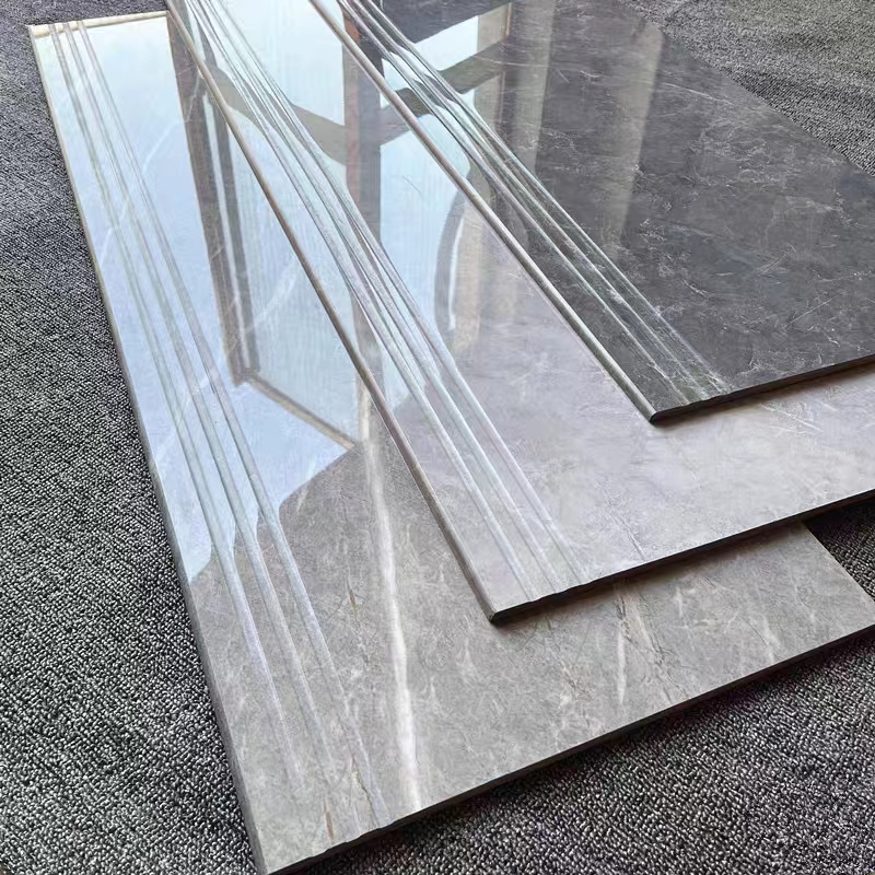 High Glossy Anti Slip Full Body Foshan Marble Look Tiles Glazed Polished Porcelain Indoor Staircase Step Tiles