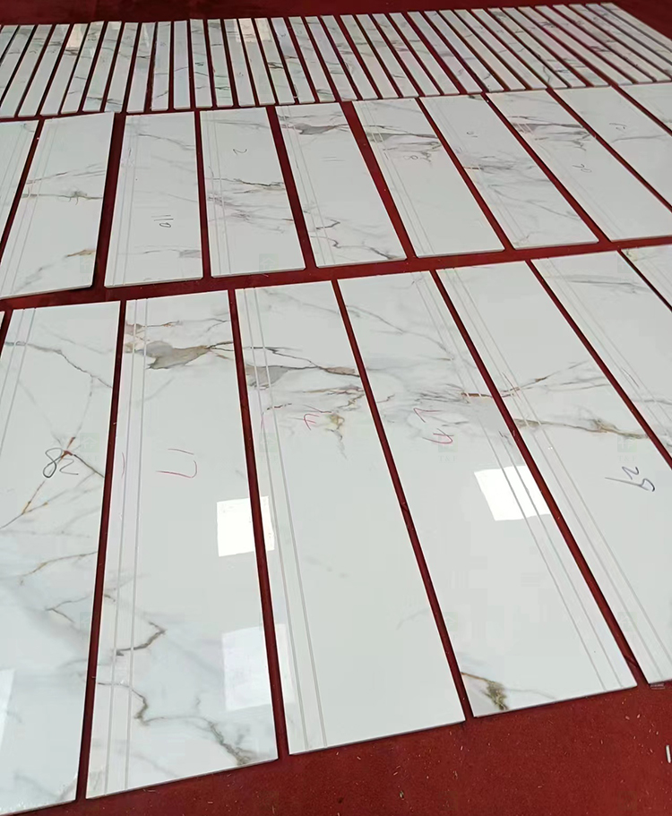 High Glossy Anti Slip Full Body Foshan Marble Look Tiles Glazed Polished Porcelain Indoor Staircase Step Tiles