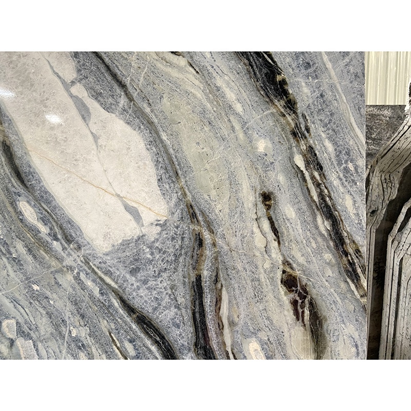 Luxury Big Thick Wall Decor Marble Blue Serpentine Calcite Natural Marble Stone Slab Rack Blue River Marble