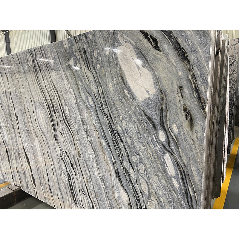 Luxury Big Thick Wall Decor Marble Blue Serpentine Calcite Natural Marble Stone Slab Rack Blue River Marble