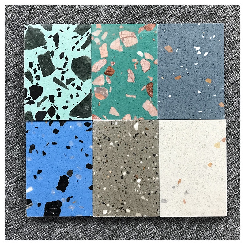 Big Thick Floor Terrazzo Tiles 30x30 Engineered Quartz Stone Terrazzo Slab Samples With Color Spots