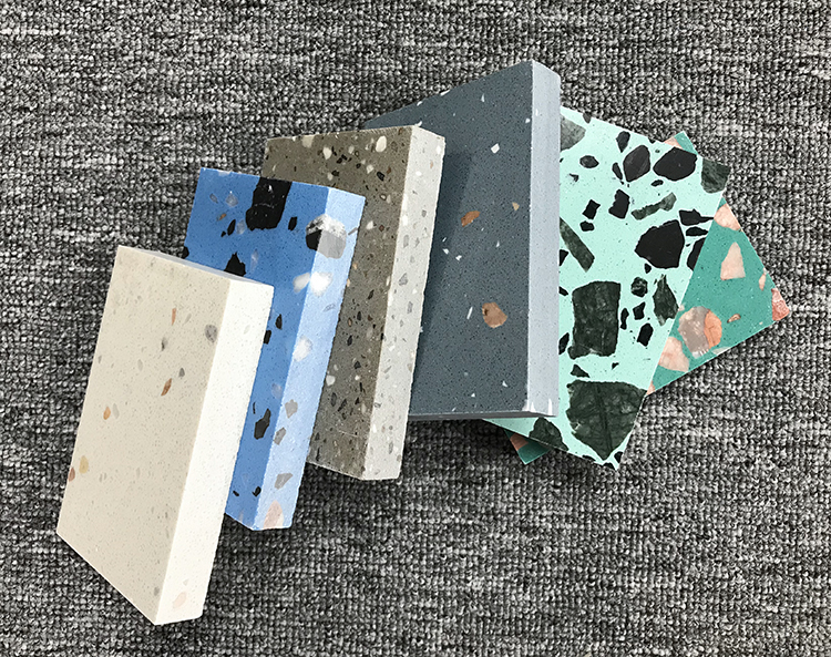 Big Thick Floor Terrazzo Tiles 30x30 Engineered Quartz Stone Terrazzo Slab Samples With Color Spots