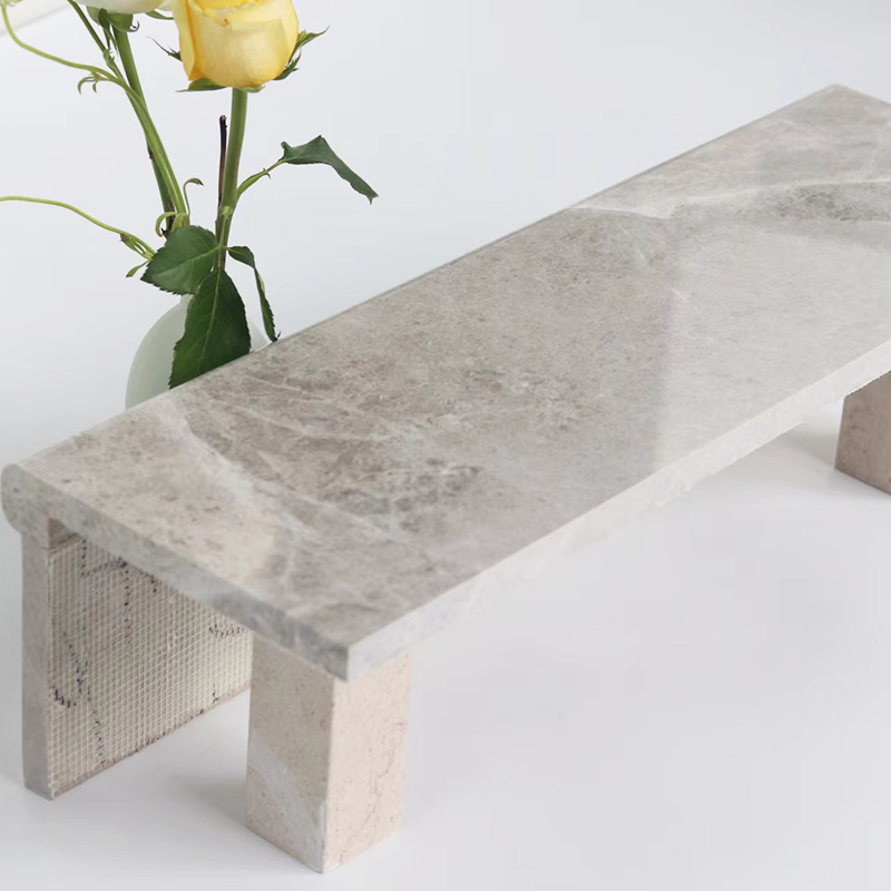 Non Slip Natural Stone Marble Steps LED Light Grey Marble Stair Treads and Risers