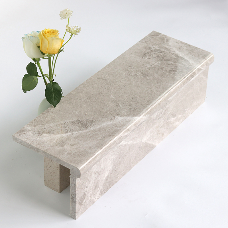 Non Slip Natural Stone Marble Steps LED Light Grey Marble Stair Treads and Risers
