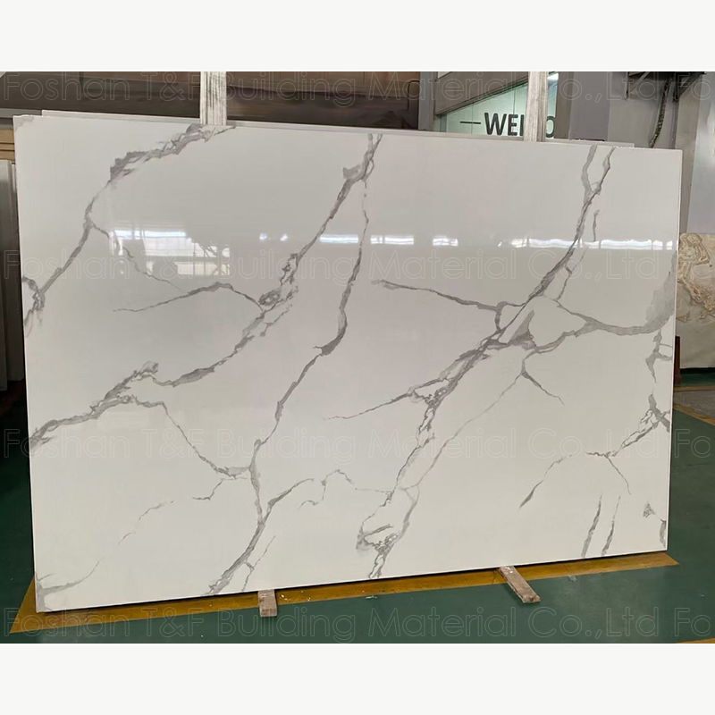 Guangdong Glossy Sheet White Kitchen Island Table Top Veneer Calcatta Artificial Stone Slabs