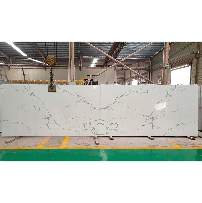 Wholesale White Clear Calacatta Quartz Artificial Stone Kitchen Island Slab Production Line Countertops Slabs