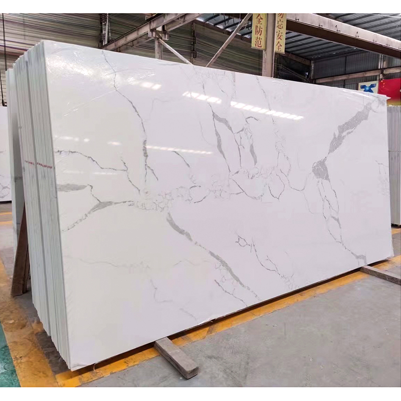 Wholesale White Clear Calacatta Quartz Artificial Stone Kitchen Island Slab Production Line Countertops Slabs