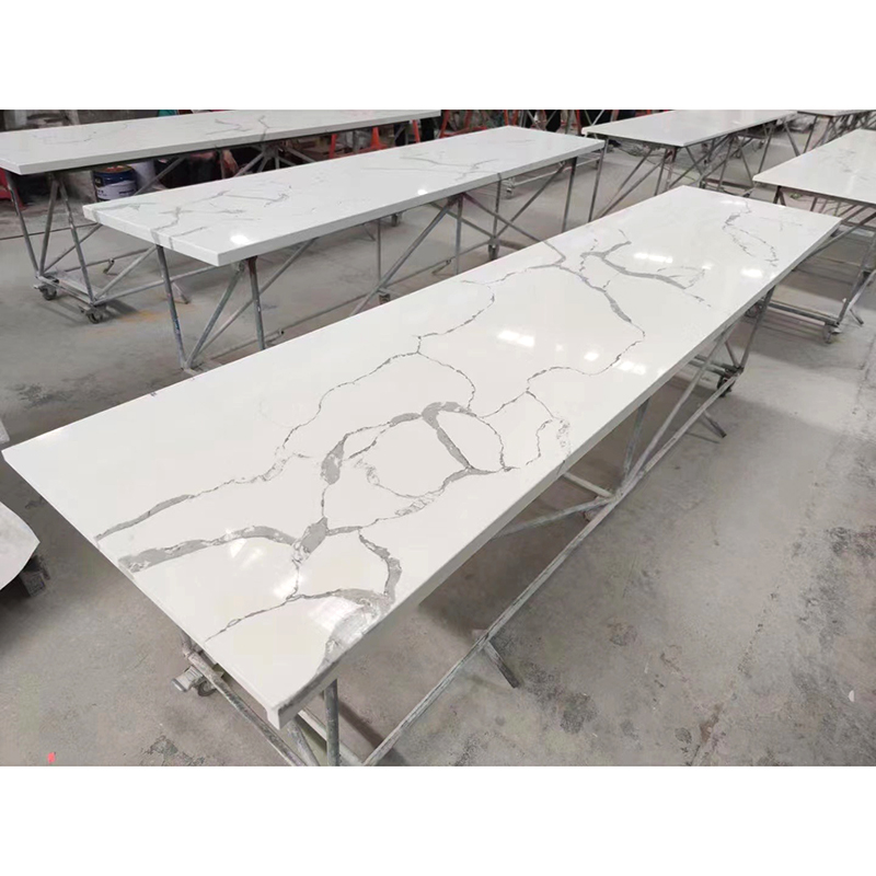 Wholesale White Clear Calacatta Quartz Artificial Stone Kitchen Island Slab Production Line Countertops Slabs