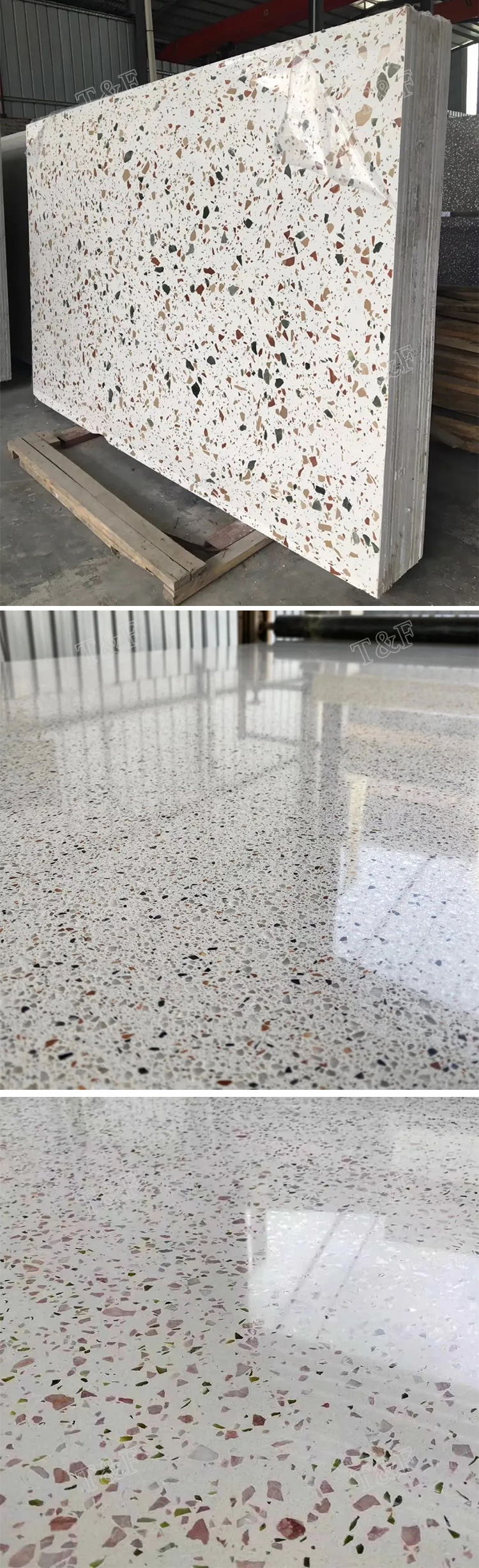 Factory Direct Big Size White Artificial Stone Chips Table Countertop Concrete Terrazzo Slab