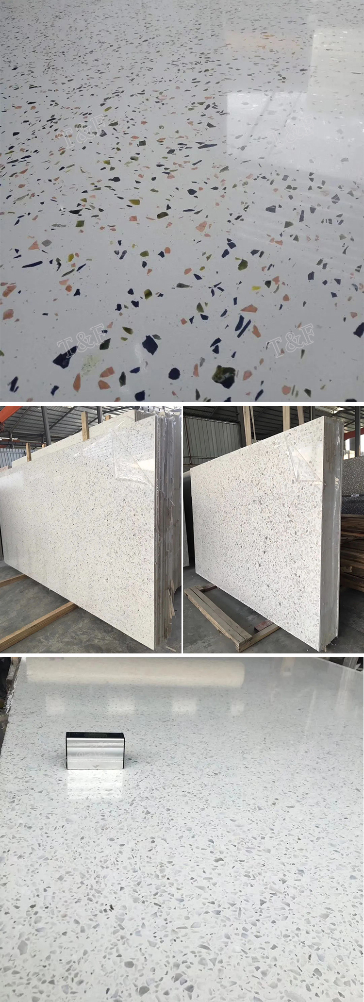 Factory Direct Big Size White Artificial Stone Chips Table Countertop Concrete Terrazzo Slab