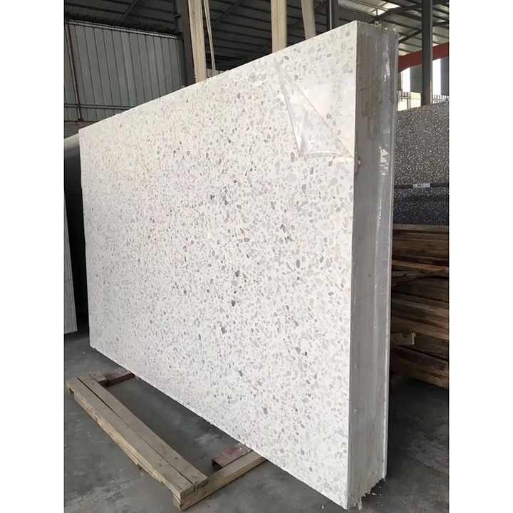 Factory Direct Big Size White Artificial Stone Chips Table Countertop Concrete Terrazzo Slab