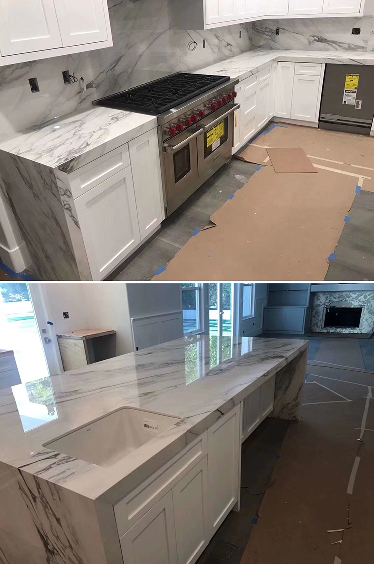 3200x1600 Calacatta White Polished Surface Bookmarked Artificial Quartz Natural Marble Stone Countertop Slabs