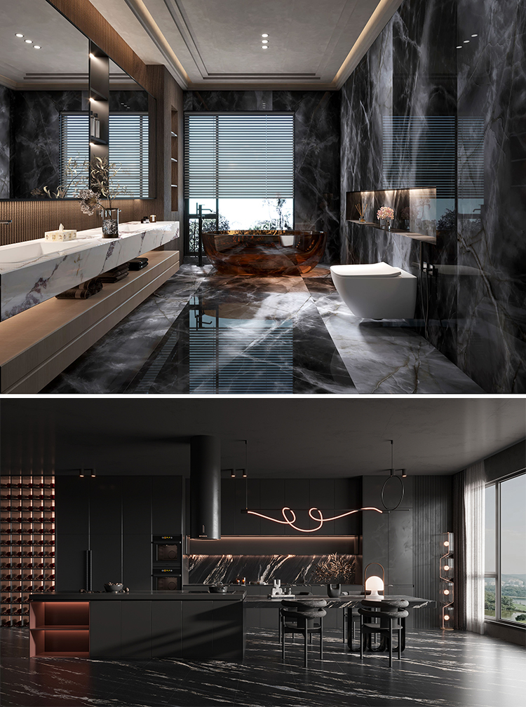 Factory Direct Black and Gold Natural Marble Board Tile Golden Flower Interior Wall and Floor Decoration Big Marble Slab