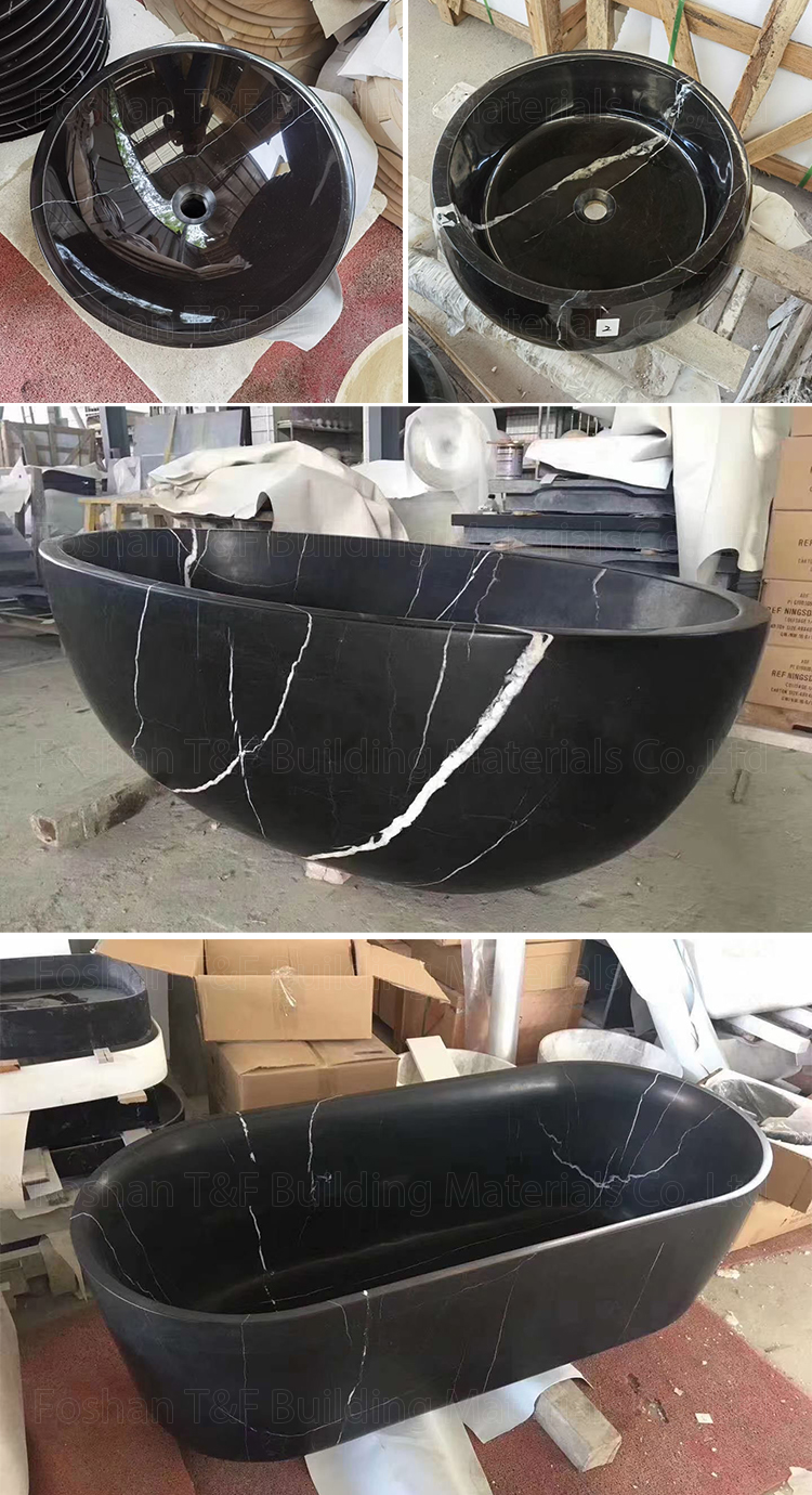Wholesale Guangdong Black White Veins Stone Bathtub Sink Dining Table Nero Marquina Marble Slabs