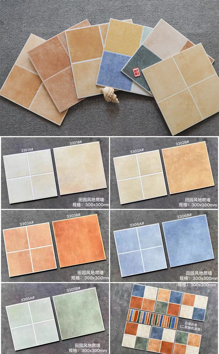 300x300mm American Pastoral Antique Rustic Bricks Anti Slip Kitchen Bathroom Wall Floor Designs Porcelain Tiles