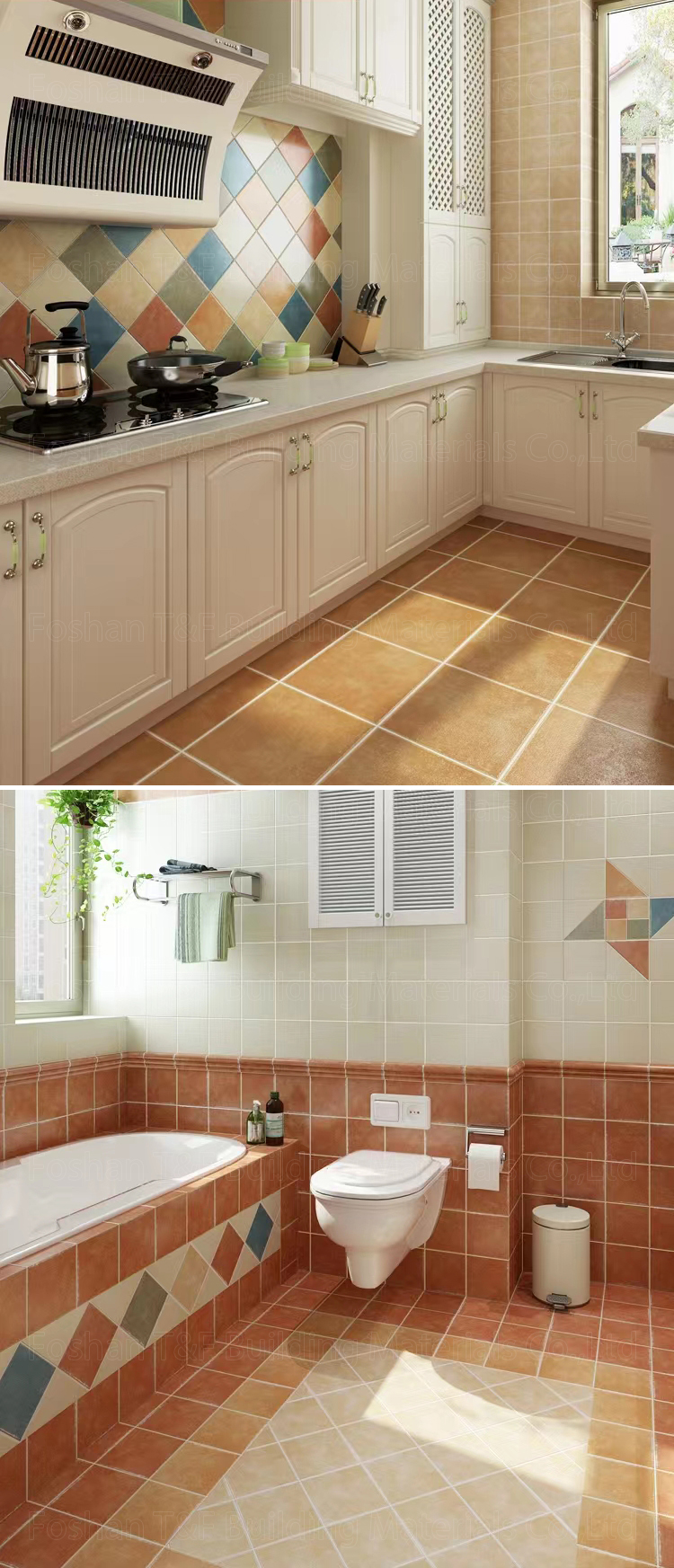 300x300mm American Pastoral Antique Rustic Bricks Anti Slip Kitchen Bathroom Wall Floor Designs Porcelain Tiles