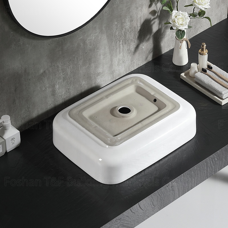 Modern Solid Surface White Ceramic Sink Rectangular Mounted Vanity Top Cabinet Art Bathroom Hand Wash Basin