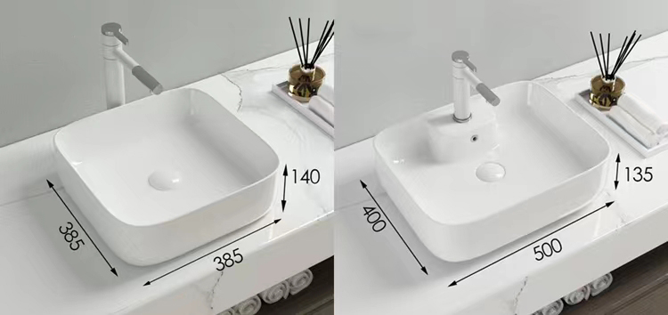 Modern Solid Surface White Ceramic Sink Rectangular Mounted Vanity Top Cabinet Art Bathroom Hand Wash Basin