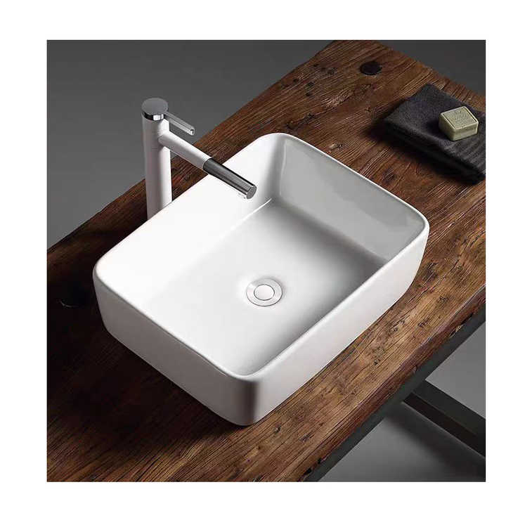 Modern Solid Surface White Ceramic Sink Rectangular Mounted Vanity Top Cabinet Art Bathroom Hand Wash Basin
