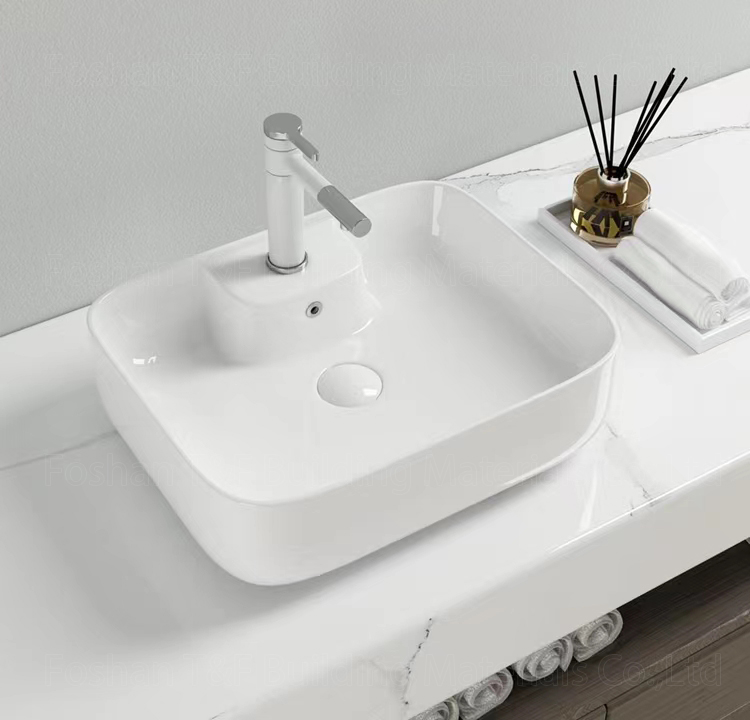 Modern Solid Surface White Ceramic Sink Rectangular Mounted Vanity Top Cabinet Art Bathroom Hand Wash Basin