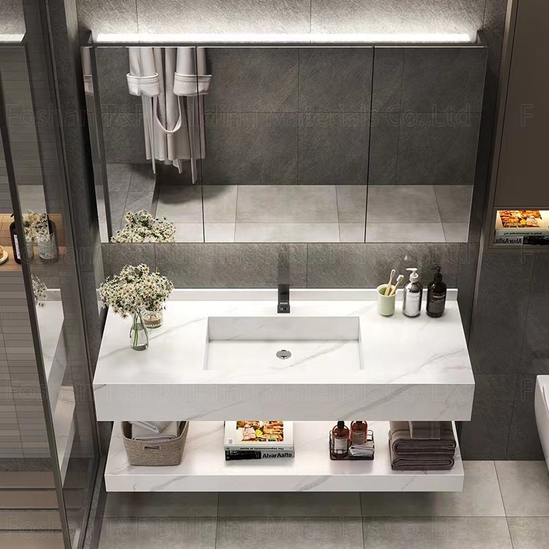 New OEM Service Sintered Stone Bath Vanity Countertop Basin Bathroom LED Mirror Storage Cabinets